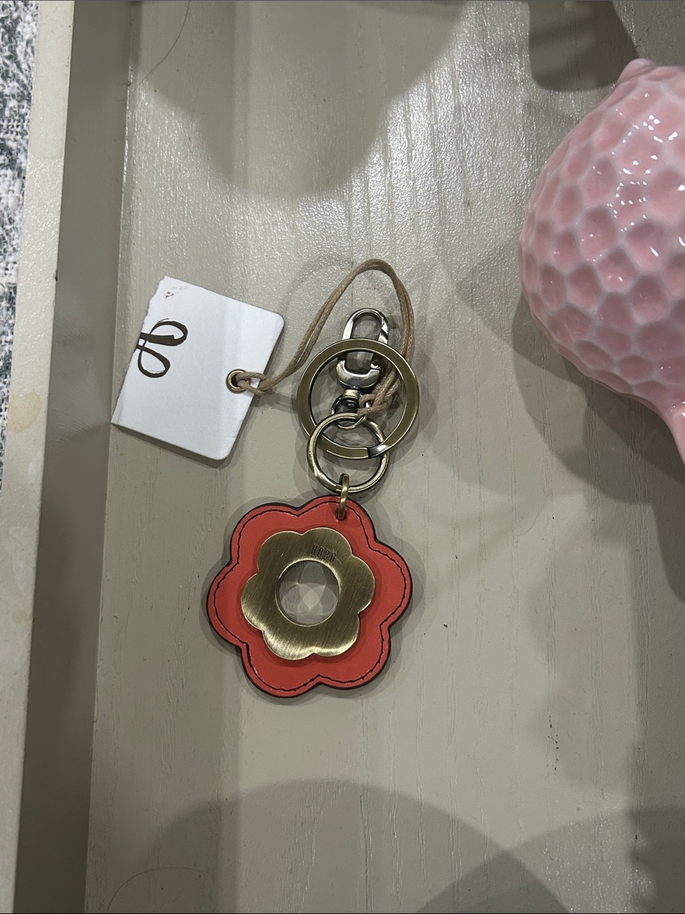 HOBO- Orange Flower Leather Key Fob with Brass-Tone Accent